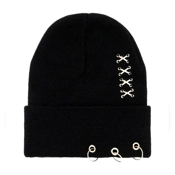Hot topic pierced beanie one size black. New - Picture 1 of 6
